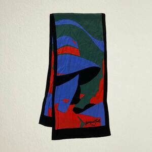 Vintage Jacques Fath silk scarf, woman face feminine art deco